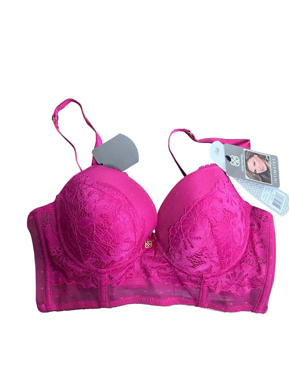 Women's Pink Lace Longline Push-Up Bra Size 36B